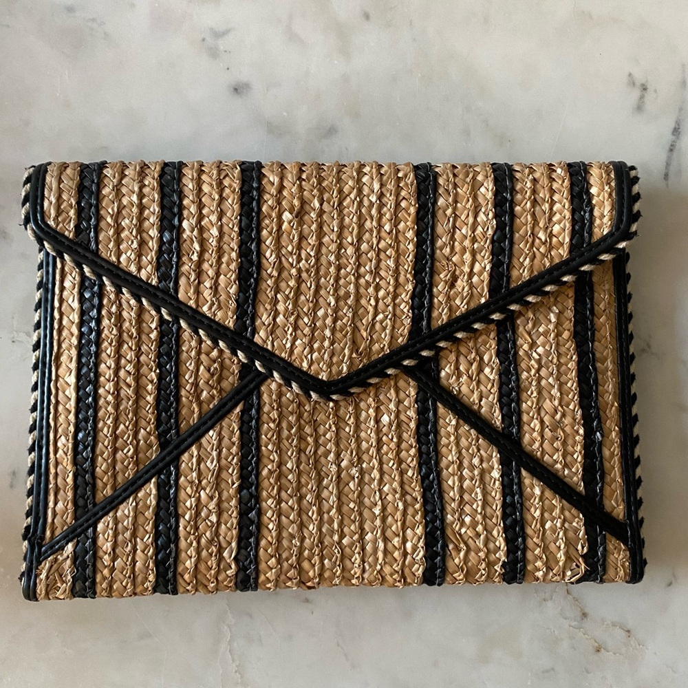Rebecca Minkoff Black and Tan Woven Clutch